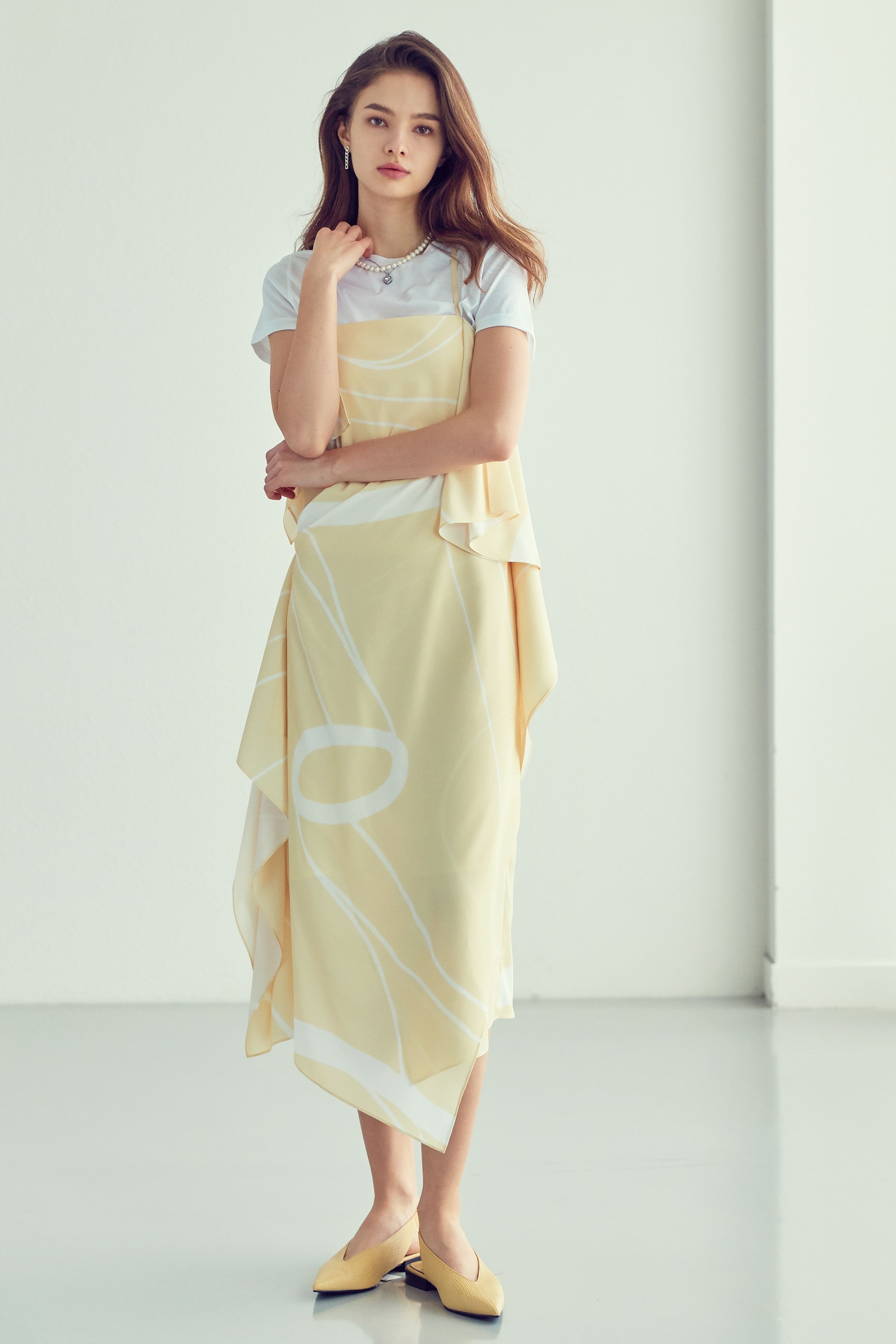 [SOLD OUT] Dream Line Printed Drape Layered Dress_Yellow